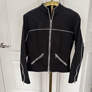 Chic Black Bomber Jacket with White Accents